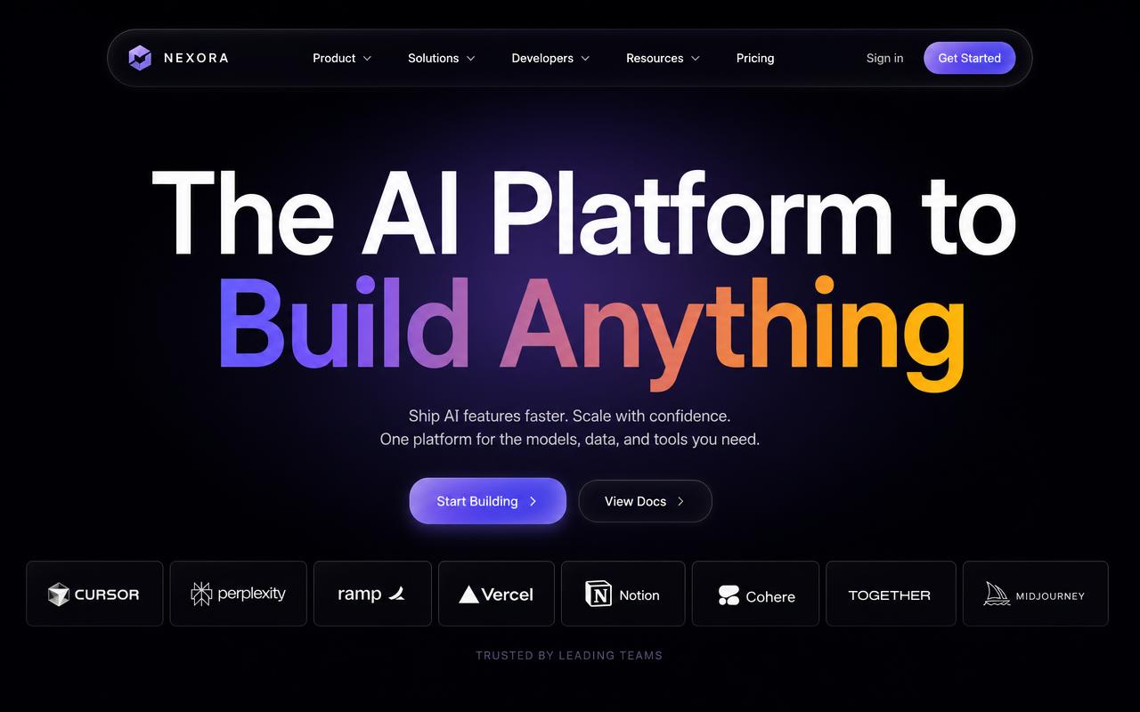 AI platform / technology website template preview