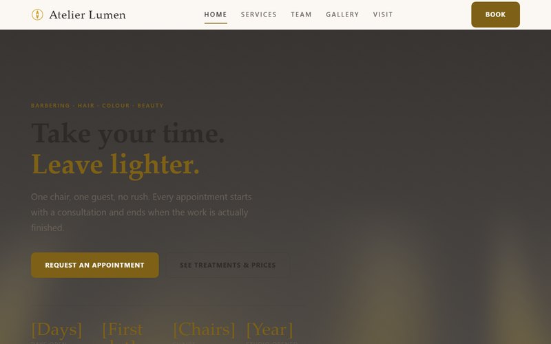 Barber / beauty salon website template preview