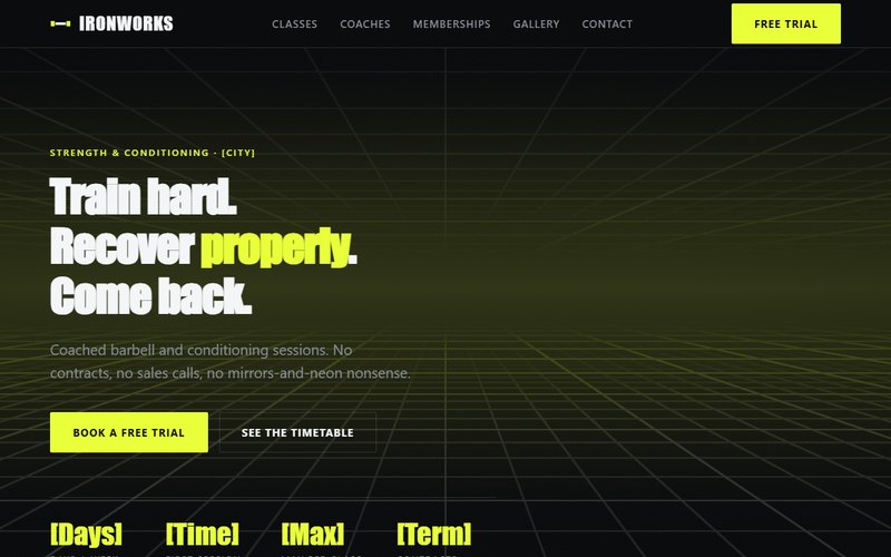 Gym / fitness studio website template preview