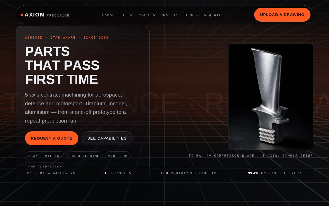 Precision engineering / manufacturing website template preview